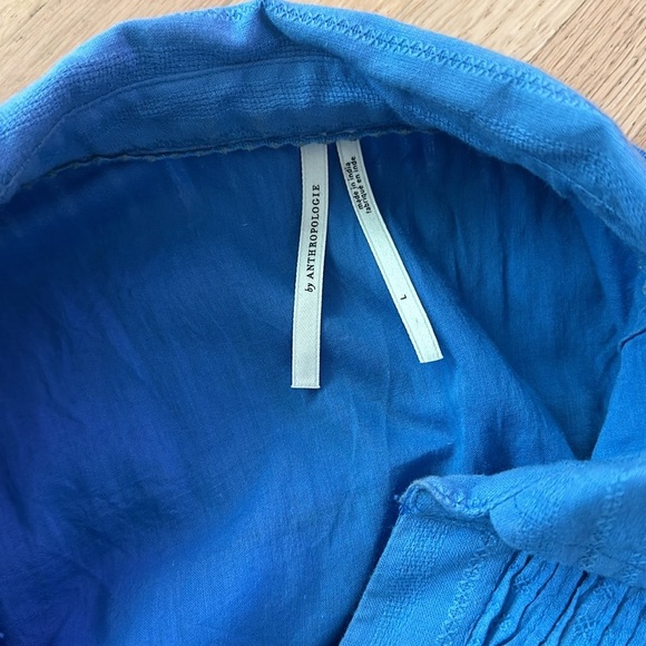 Anthropologie Blue Georgina Tiered Mini Dress Shirt Large - Picture 8 of 10